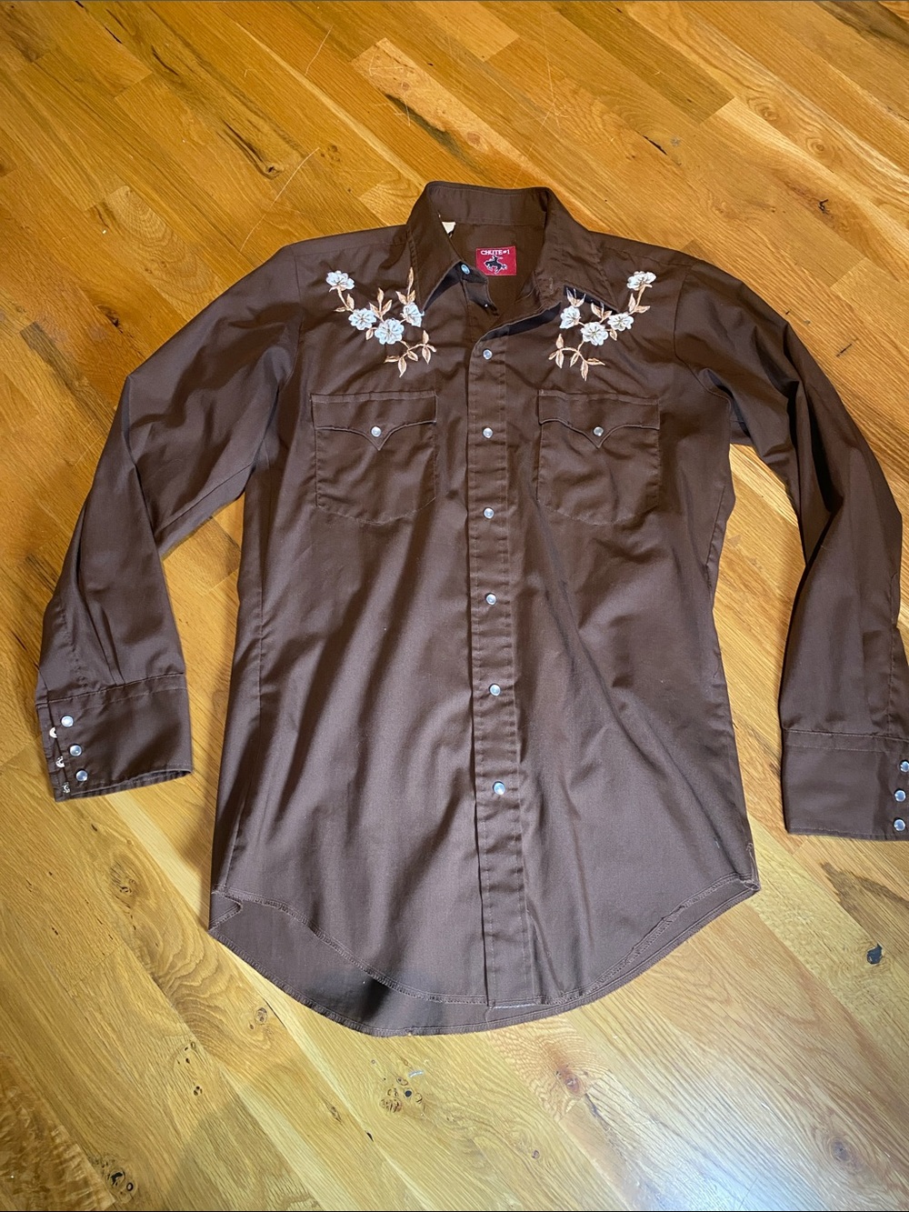 Classic Embroidered Western Button-Down Shirt - Brown